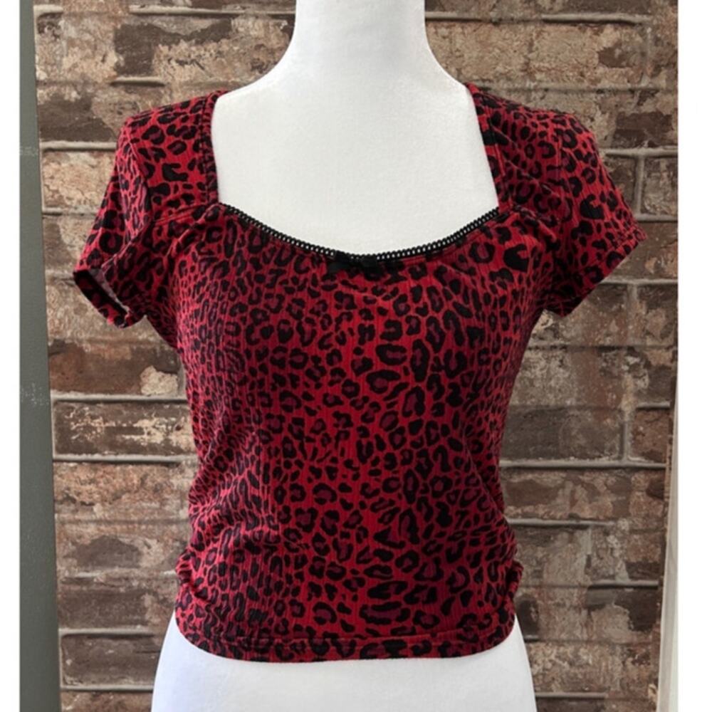 Rebellious Dreamer Red Leopard Print Baby Tee Y2K Style Rockabilly S